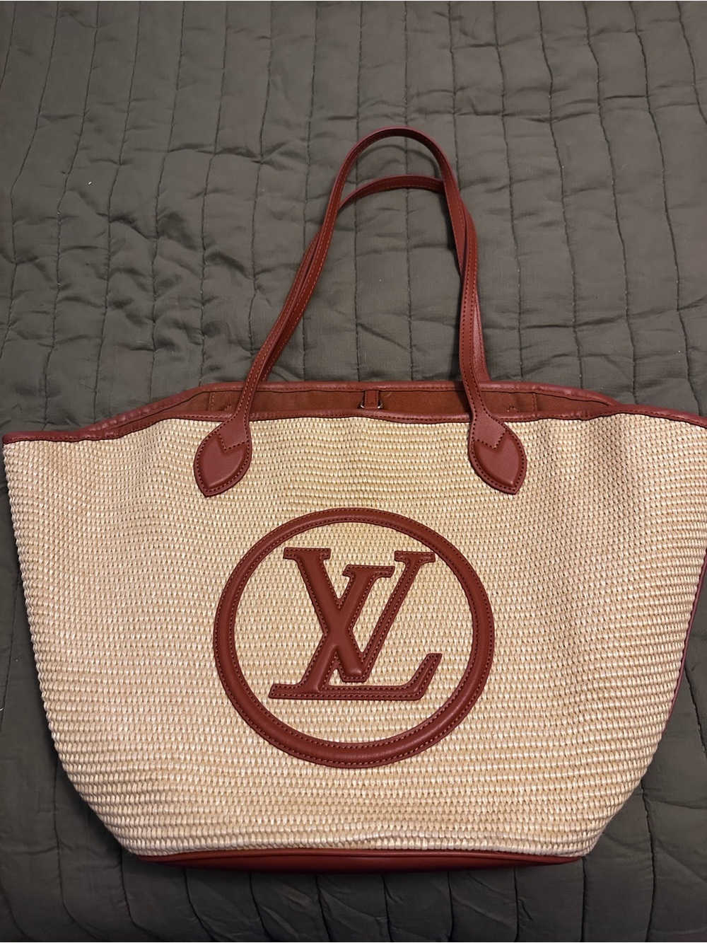 Amazon Beige and Brown Straw Tote Bag